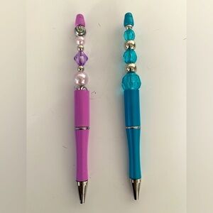 Hand crafted Beaded Pen, black ink with extra refillable ink. Set of 2 pens